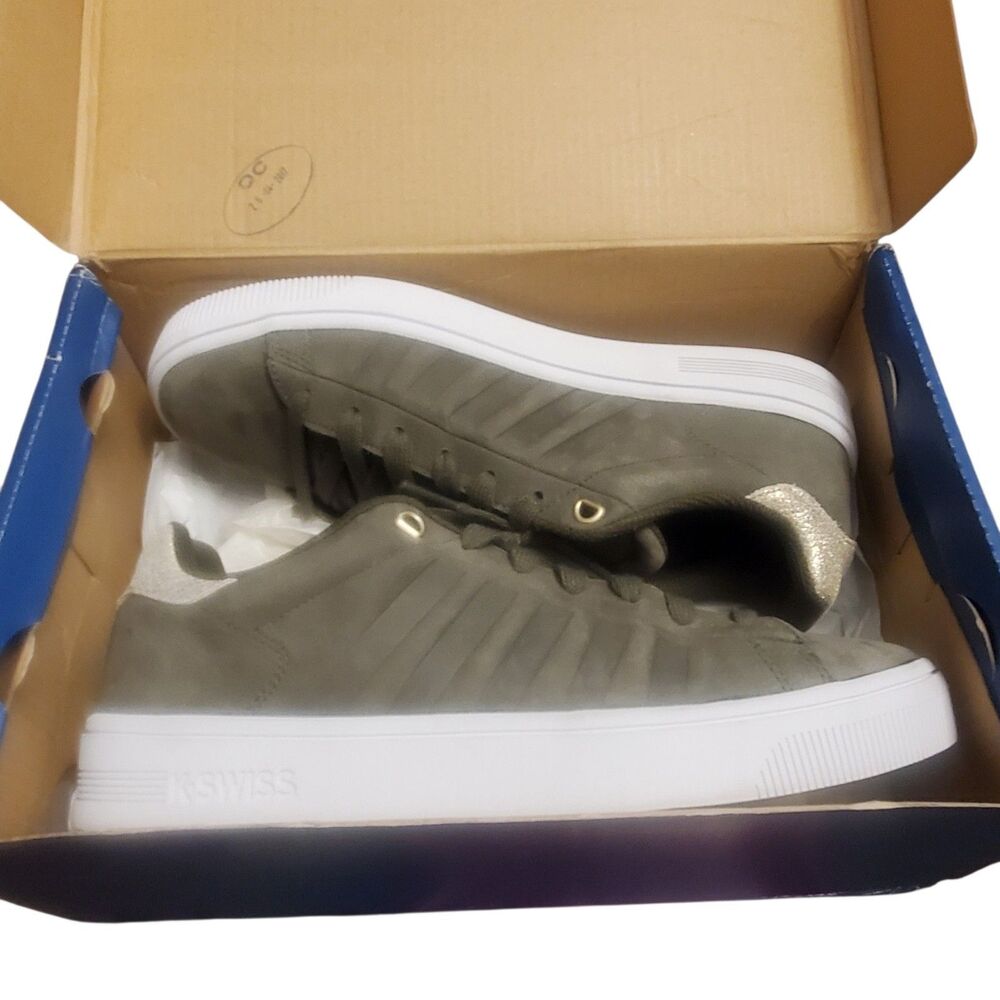 K-Swiss Court Frasco Womens Size 9 Suede Olive Green Gold Sneakers Like New